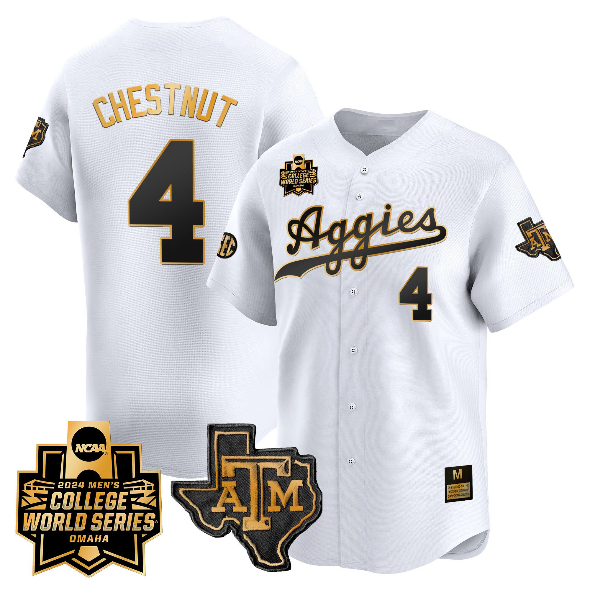 Men Texas A&M Aggies #4 Chestnut White 2024 College World Series Vapor Premier Limited NCAA Jersey style 1->indianapolis colts->NFL Jersey